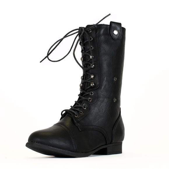 Shoes - Black Mid Calf Combat Boot Smart-1